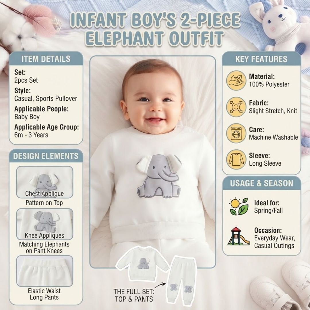 Infographic picture of Infant Boy 2-Piece Elephant Outfit