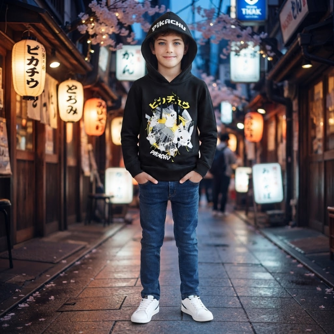 Kids Pokémon Pikachu Black Hoodie (7-14 Years)