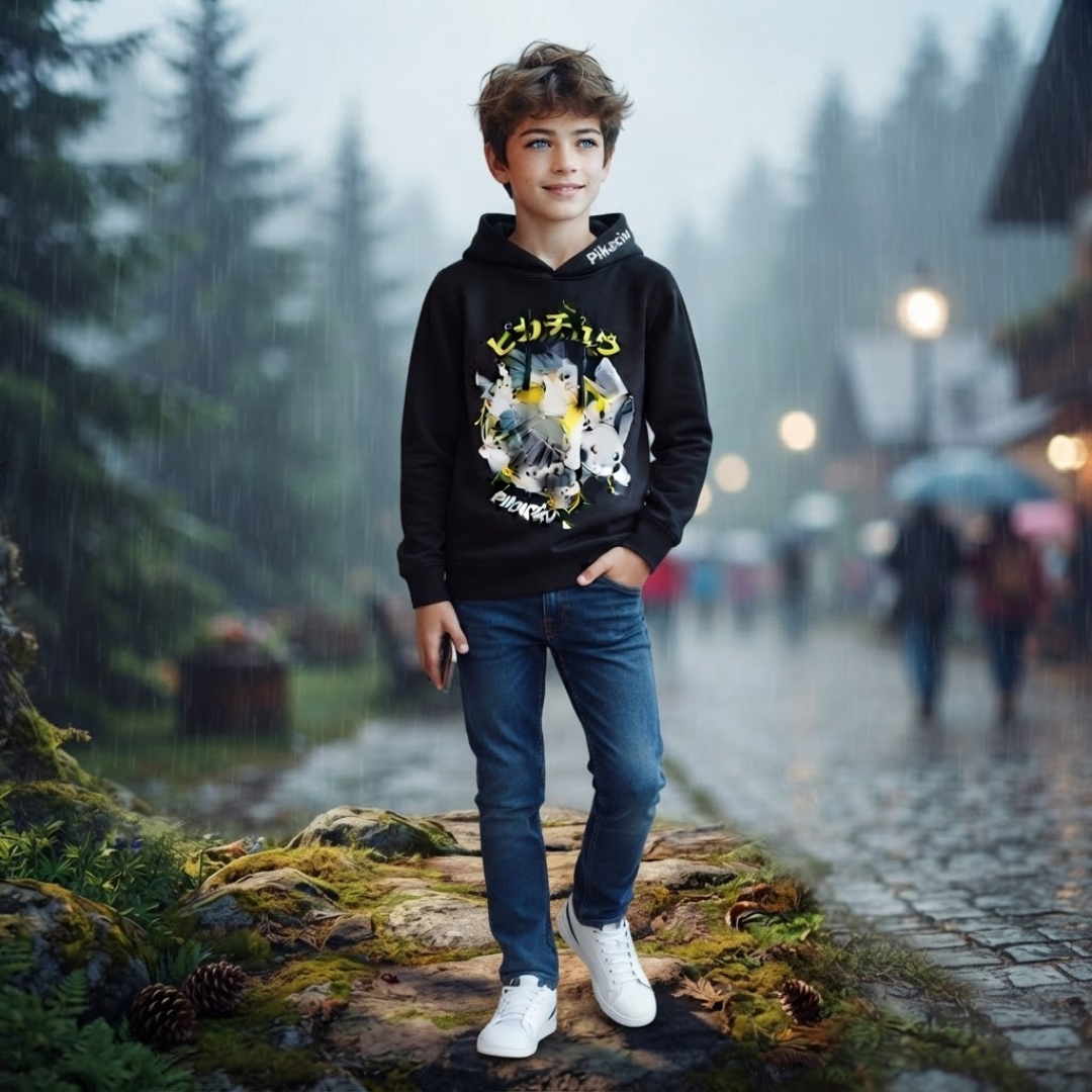 Kids Pokémon Pikachu Black Hoodie (7-14 Years)