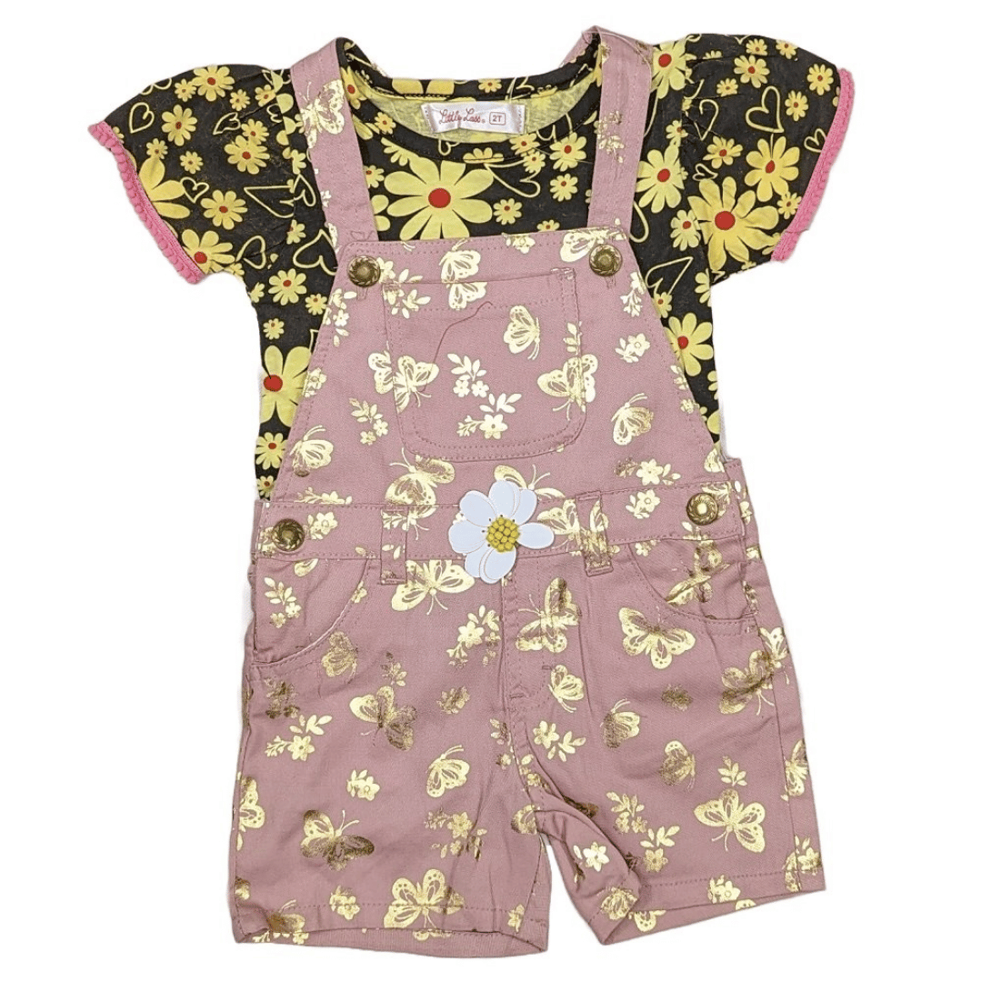 Lemon Floral Dungaree Set with white background