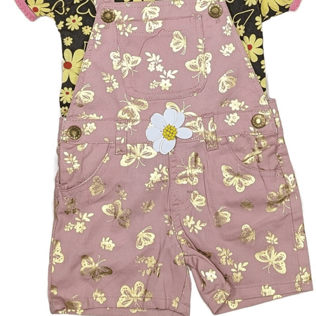 Lemon Floral Dungaree Set with poockets