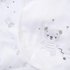 White baby romper with bear design and star patterns on a white background