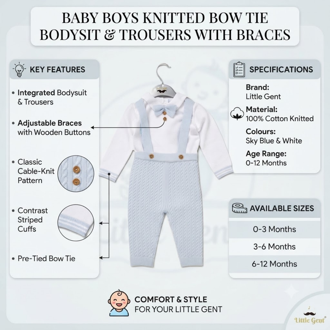 Little Gent Boys Bow Tie Bodysuit & Braces Set 0-12M