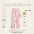 A baby girl's 3-piece floral gilet, top, and bottoms set by Little Meadow, shown on a light beige background with product features, a size guide, and icons for cotton top, fleece bottoms, and fleece gilet.