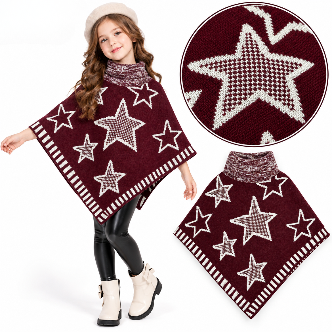 Girls Warm Star Pattern Capshashawl (4-14Y)