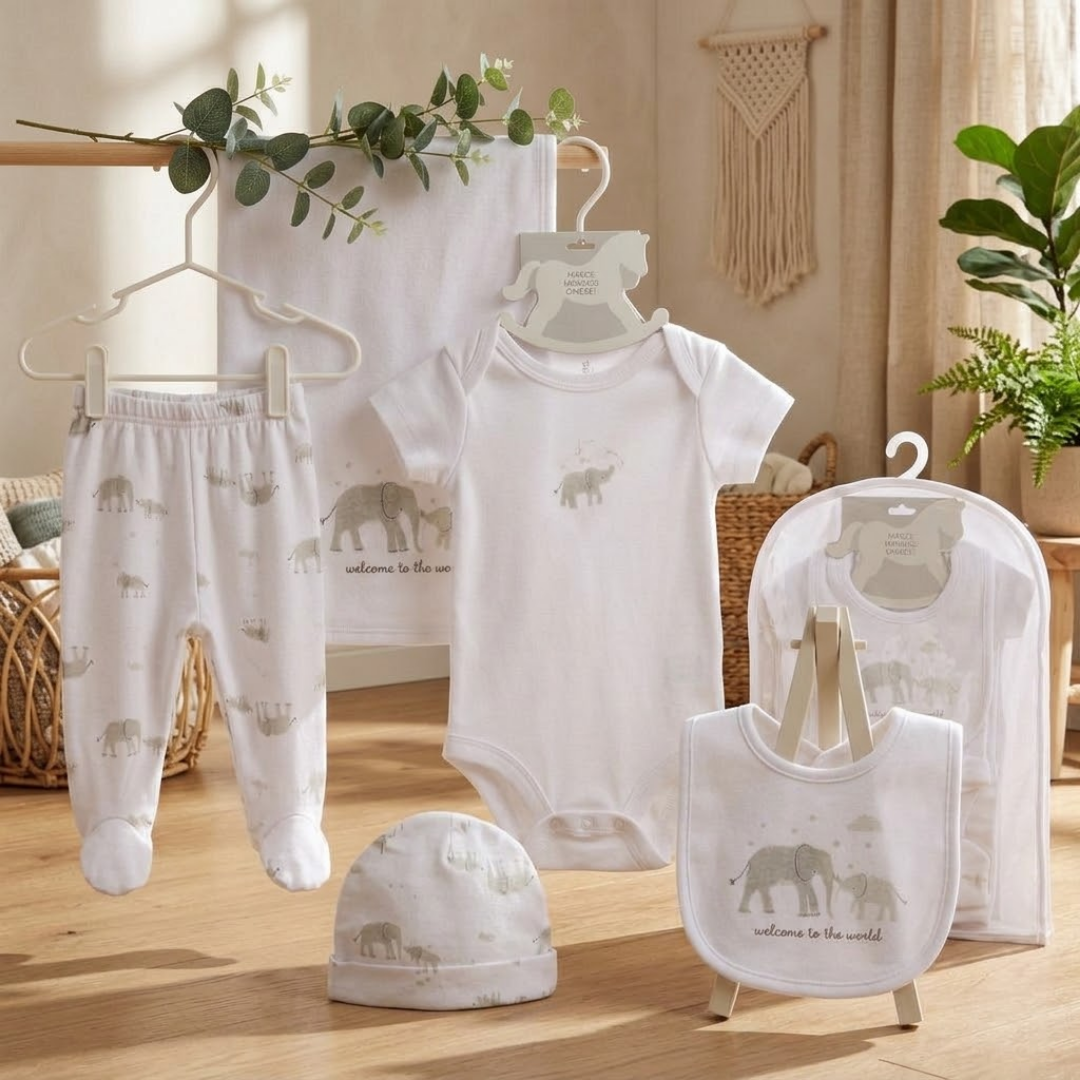 5PCs unisex elephant gift set | 100% cotton