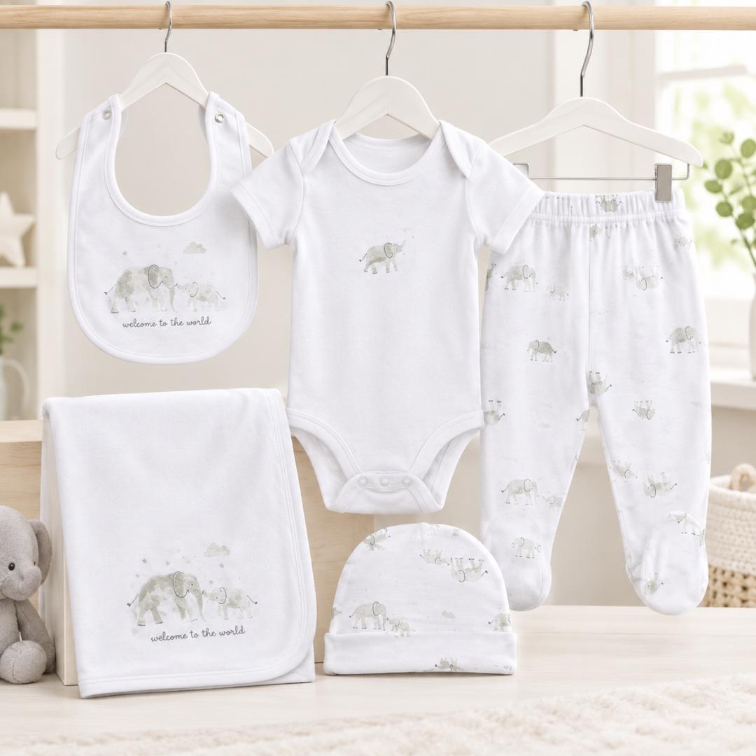 5PCs unisex elephant gift set | 100% cotton