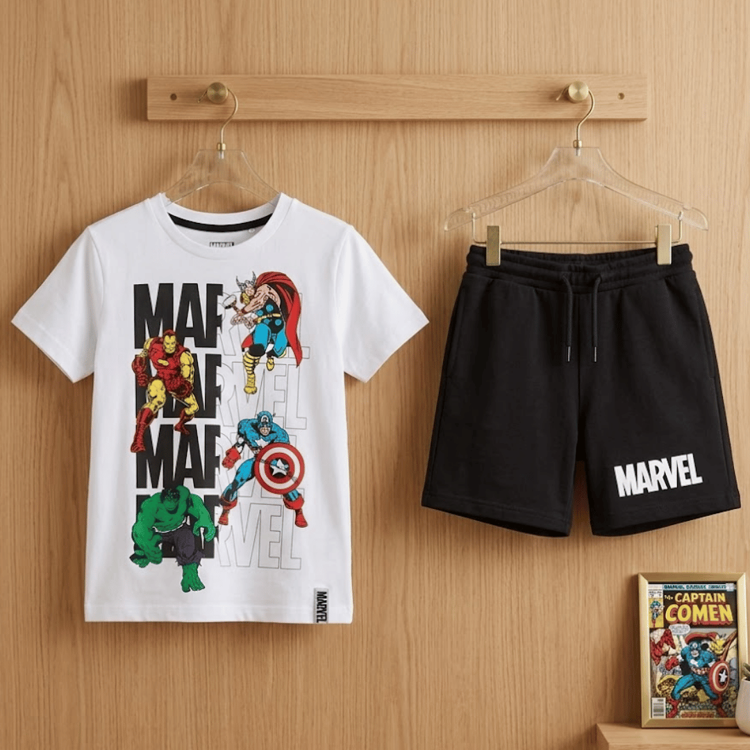 Marvel Kids Short Pyjama Set with the wooden background