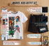 Marvel kids outfit set with t-shirt and shorts on a wooden background