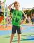 Child wearing a green Minecraft shirt on a playground