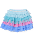 Layered ruffle skirt with blue and pink colors on a white background