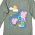 Green long-sleeve shirt with Peppa Pig and friends graphic and 'In Search of Adventure' text.