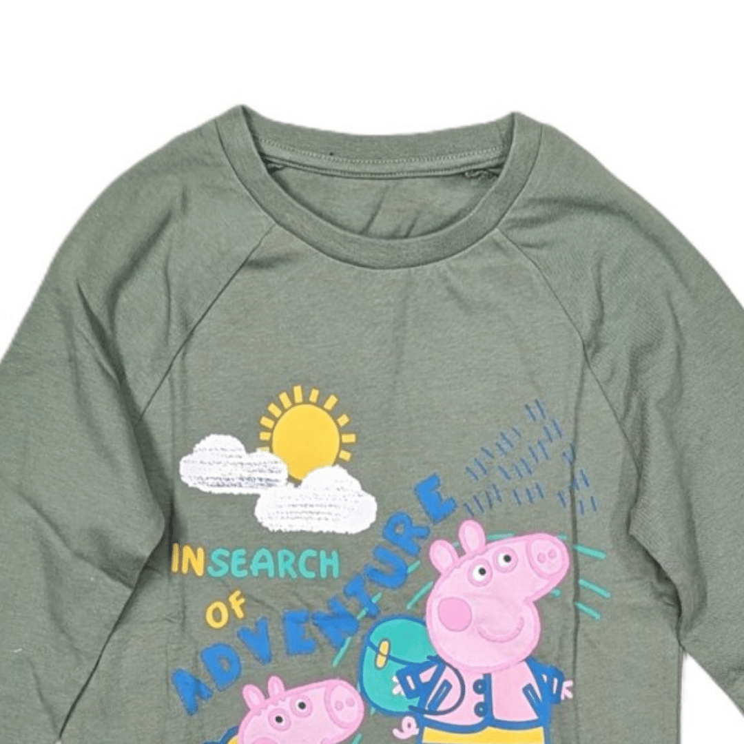 Green long-sleeve shirt with Peppa Pig design on a white background