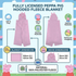 Promotional infographic image for the Peppa Pig Hooded Fleece Blanket, showing front and back views, key product features, 100% polyester fleece material, and dimensions for the blanket and hood.