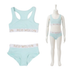 A two-piece baby lingerie set in light mint green, shown on a white mannequin and as a flat lay. The set includes a racerback-style bra top and matching high-waisted briefs, both featuring a white elastic waistband with 'RED MELON' printed in gold.