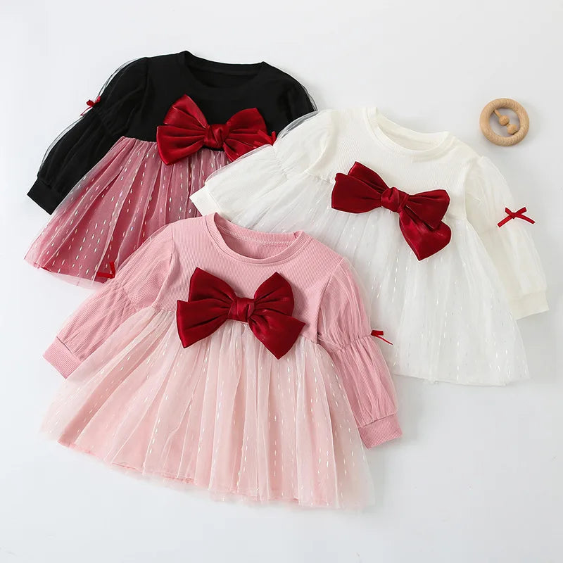 Girls Bow Mesh Dress | Long Sleeve Spring/Autumn 0-4Y