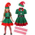 Elf costume set with dress, hat, and striped socks on a white background