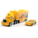 Toy truck and car set with a white background