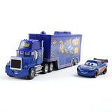 Blue Toy truck and car set with a white background