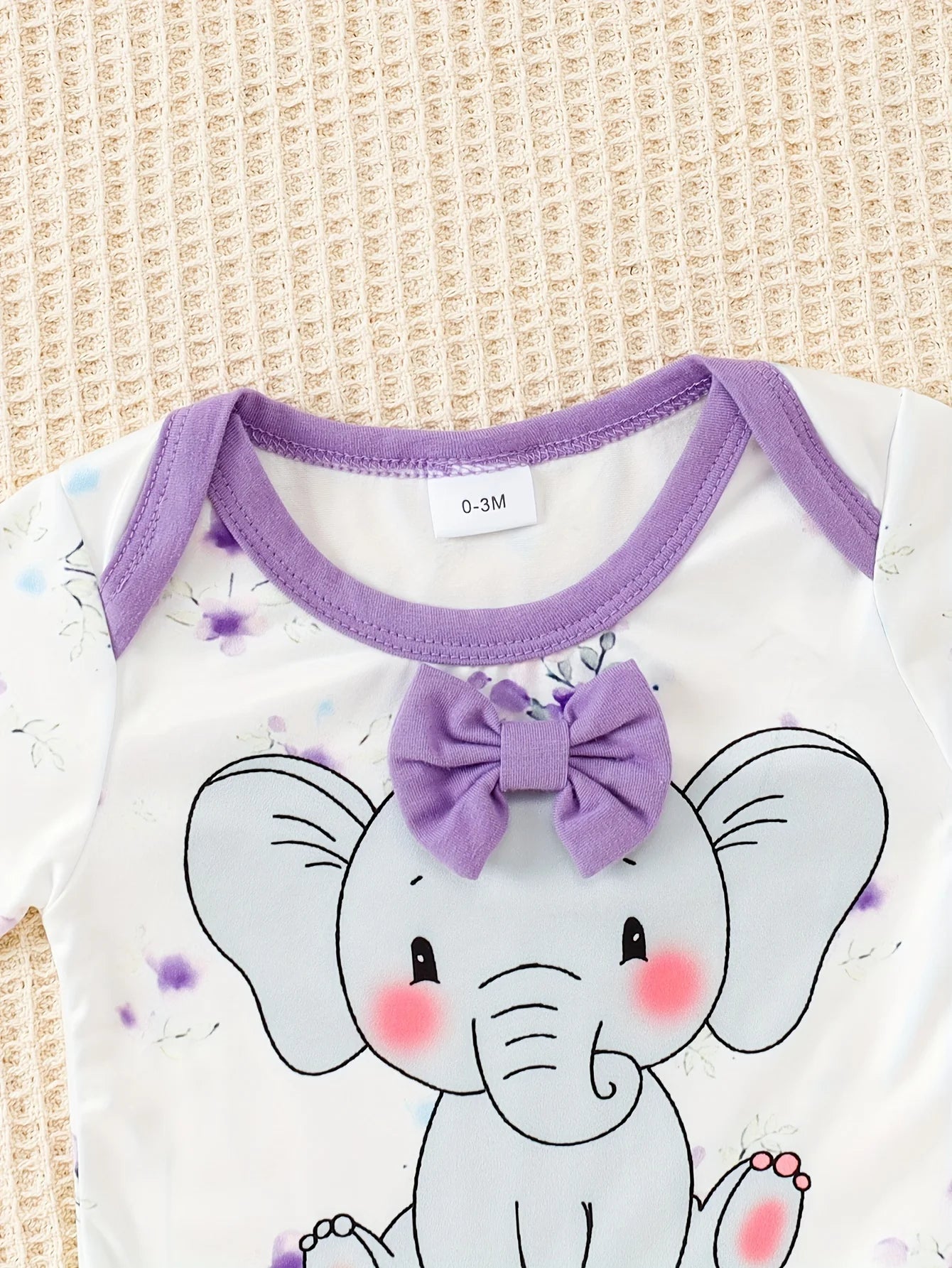 3pc Elephant Baby Girl Set | Purple Bodysuit & Pants