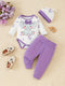3pc Elephant Baby Girl Set | Purple Bodysuit & Pants