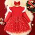 New Girls Velvet Tulle Christmas Dress | Long Sleeve + Bow
