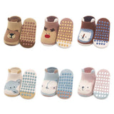 6 Pairs Non-Slip Kids Socks – Cute Cartoon Animals - Little Fashion
