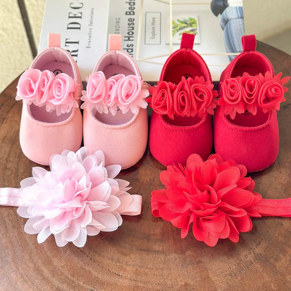 Baby Girl Flower Shoes & Headband Set – 2PC First Walker - Little Fashion