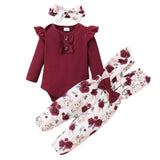 Baby Girl 3PCS Romper Set with Pants & Headband - Little Fashion