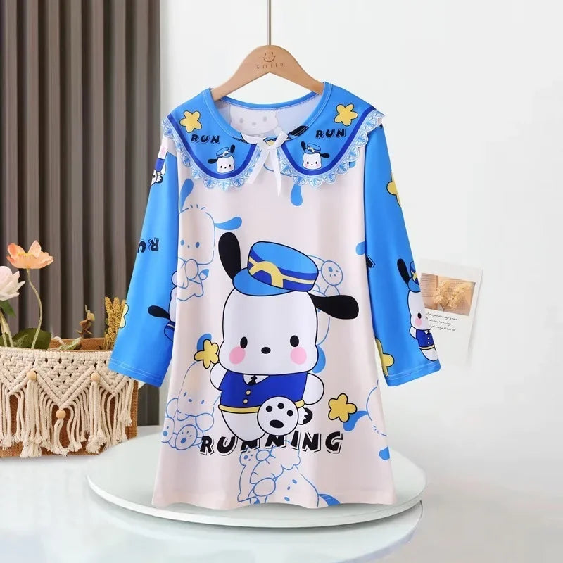Children's dress with cartoon character design on a hanger