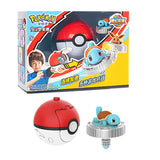 Pokémon toy set with red and white ball and blue and brown creature on a white background