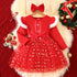 New Girls Velvet Tulle Christmas Dress | Long Sleeve + Bow