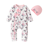 Baby Girl Floral Romper with Hat – Spring Outfit 0-18M - Little Fashion