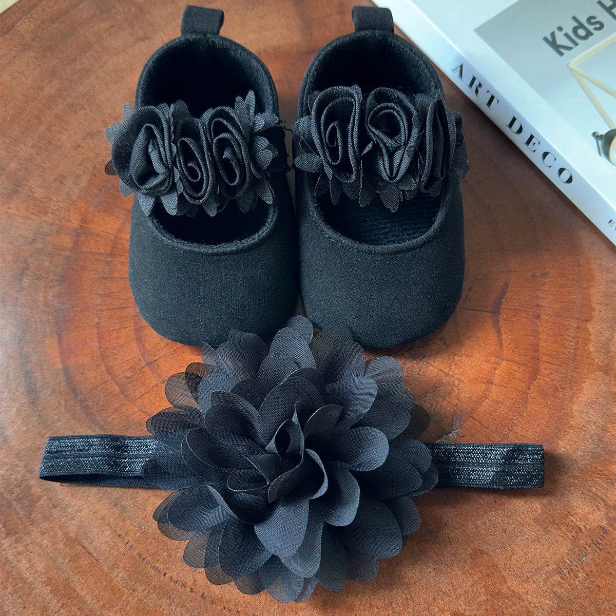 Baby Girl Flower Shoes & Headband Set – 2PC First Walker - Little Fashion