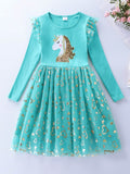 Girls' Long Sleeve Unicorn Dress – Autumn Mesh Tulle Princess Outfit for 4–8 Year Olds - Little Fashion
