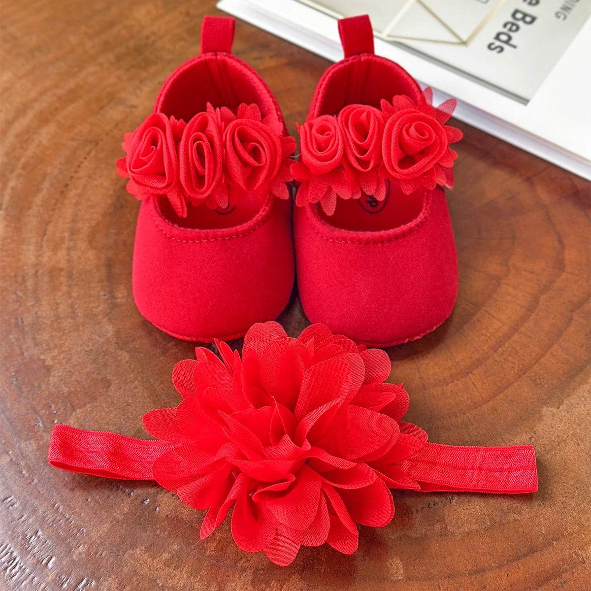 Baby Girl Flower Shoes & Headband Set – 2PC First Walker - Little Fashion