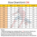 Size chart with measurements in centimeters for clothing, featuring a person model.
