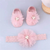 Pearl Bow Baby Headband & Non-Slip Socks Set - Little Fashion