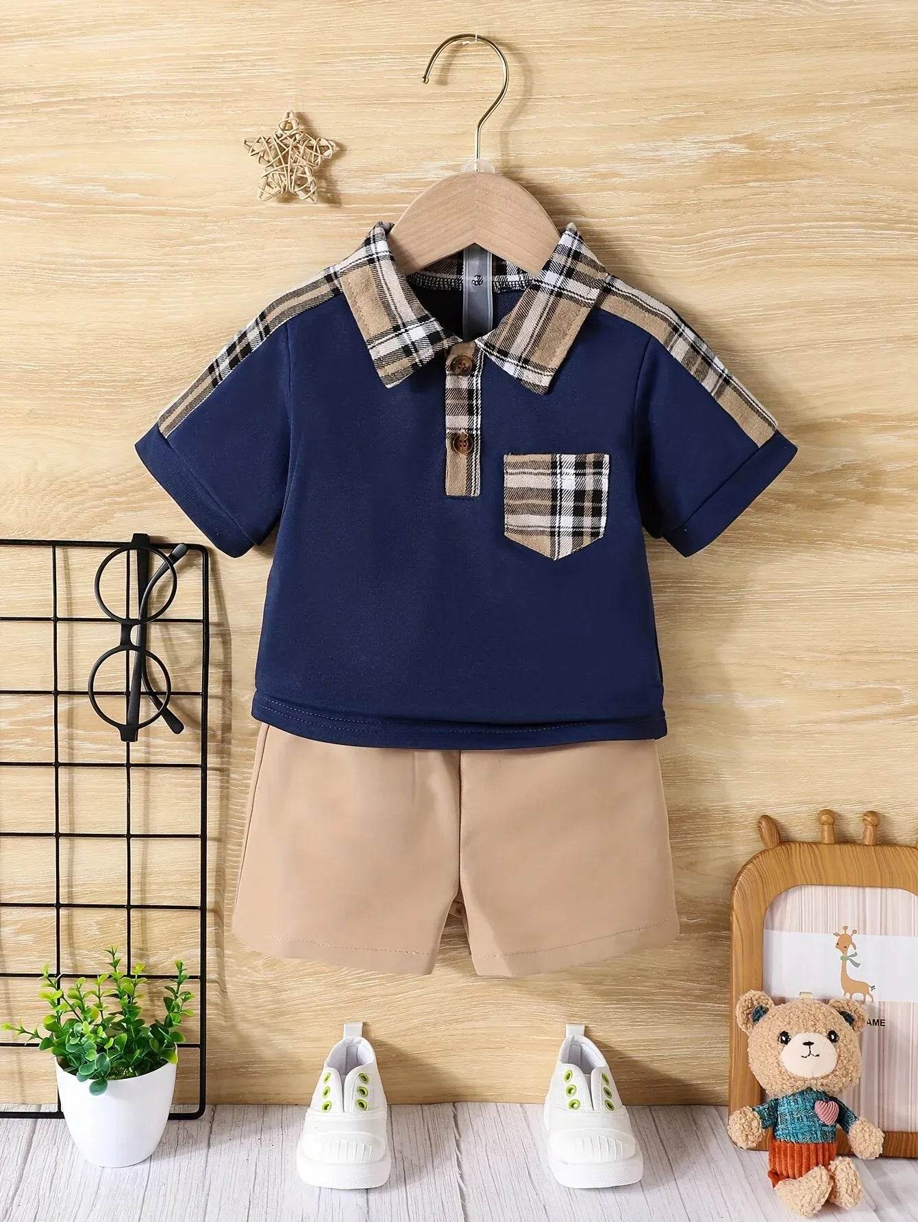 Baby Boy Summer Plaid Top & Shorts Set - Little Fashion
