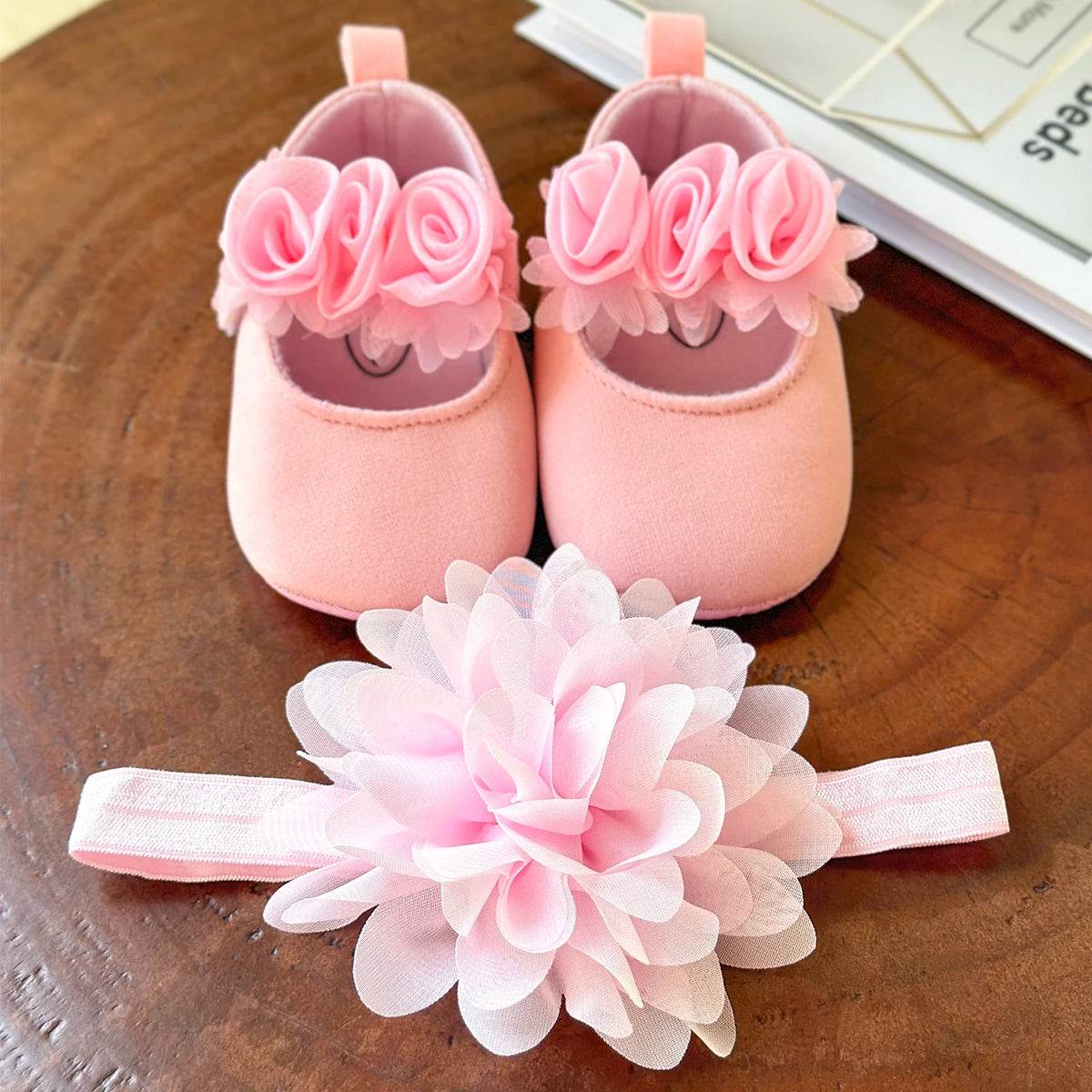 Baby Girl Flower Shoes & Headband Set – 2PC First Walker - Little Fashion