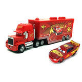 Red Toy truck and car set with a white background