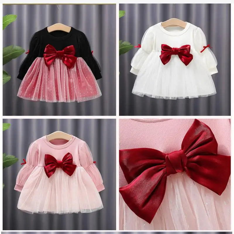 Girls Bow Mesh Dress | Long Sleeve Spring/Autumn 0-4Y