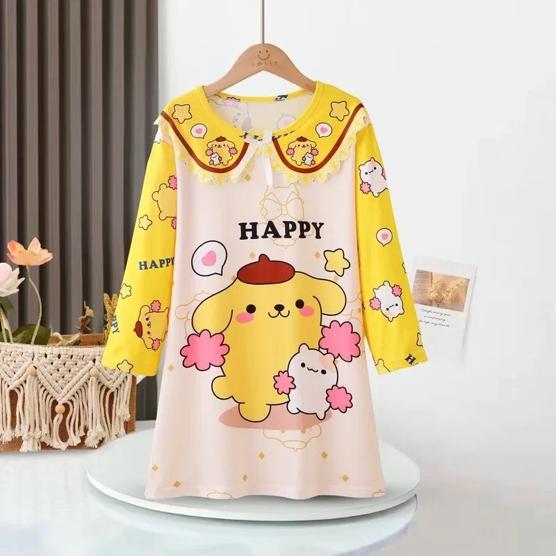 Children's dress with cartoon character and 'HAPPY' text on a hanger.