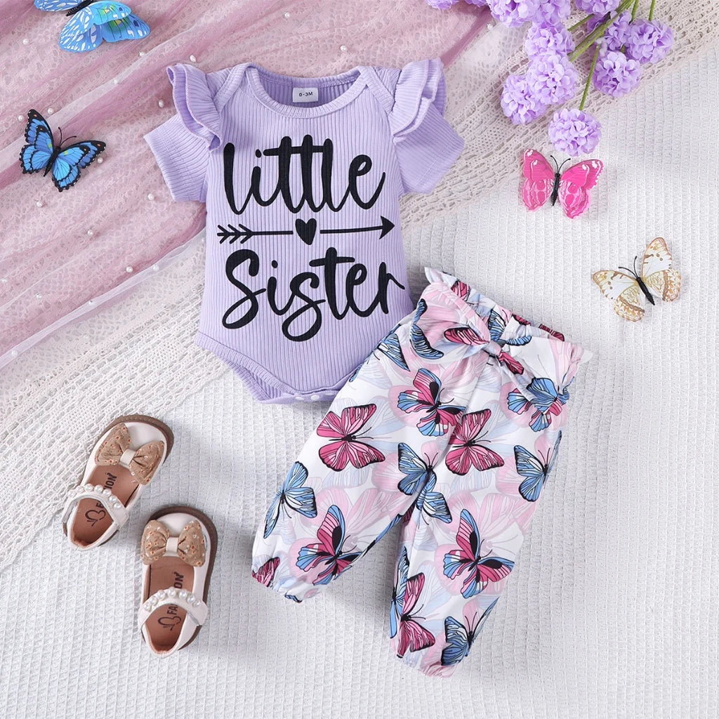 3pc Purple Butterfly Baby Set | Summer Bodysuit & Pants