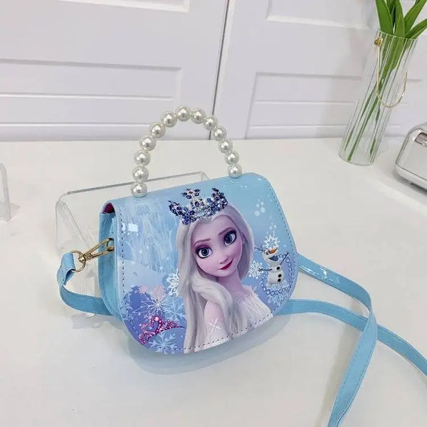 Children's handbag with Elsa from Frozen design on a white surface.