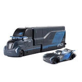 Black Toy truck and car set with a white background