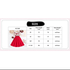 Size chart for a red dress with measurements in centimeters