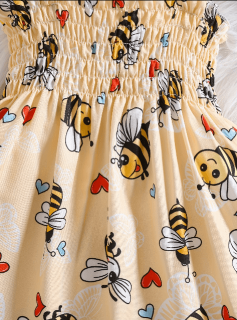 Beige fabric with bee and heart pattern