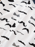 White fabric with black bow tie and mustache patterns