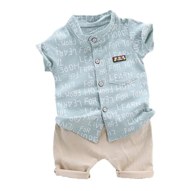 Boys Letter Print Shirt & Shorts 2pc Summer Fashion Set